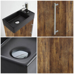 Homestylestore 400mm Dark Oak Floorstanding Bathroom Vanity Unit Black Basin And Chrome T Bar Handle - thumbnail 2