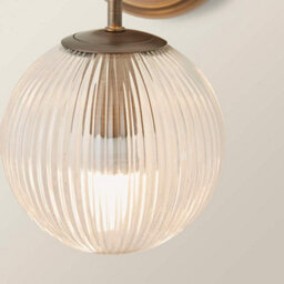 Valuelights Kempton Pair Of Brushed Brass Wall Lights With Ribbed Globe Shade - thumbnail 5