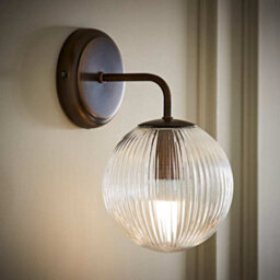 Valuelights Kempton Pair Of Brushed Brass Wall Lights With Ribbed Globe Shade - thumbnail 2