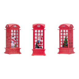 Living And Home 3 Pack Christmas Red Telephone Box Snow Globe Led Lantern Festive Tabletop Decoration - thumbnail 4