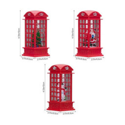 Living And Home 3 Pack Christmas Red Telephone Box Snow Globe Led Lantern Festive Tabletop Decoration - thumbnail 9