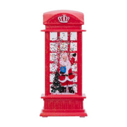 Living And Home 3 Pack Christmas Red Telephone Box Snow Globe Led Lantern Festive Tabletop Decoration - thumbnail 5