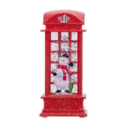 Living And Home 3 Pack Christmas Red Telephone Box Snow Globe Led Lantern Festive Tabletop Decoration - thumbnail 6