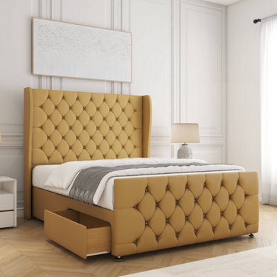 Bsspoke Anna Divan Bed Set Mustard Plush Velvet 54Inch Headboard & Footboard 2 Drawers Footend No Mattress In 4Ft 4Ft6 5Ft 6Ft - image 1