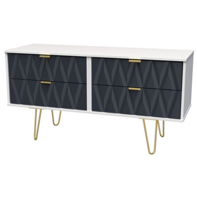 Diamond Ready Assembled Matt Indigo & White Media Unit & 4 Drawers, (H)112Cm X (W)50.5Cm X (D)41.5Cm - image 1