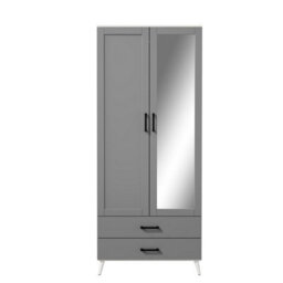 Urbn-Living Urbnliving 180Cm Height White Mirror Wardrobe With Grey 2 Door 2 Drawer Bedroom Clothes Storage Hanging Rail - thumbnail 5