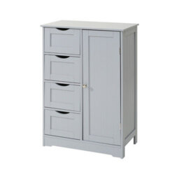 Bathroom Storage Cabinet Wooden 4 Drawer & 1 Cupboard Free Standing Unit Modern Organizer For Towels & Toiletries Grey - thumbnail 3