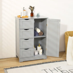 Bathroom Storage Cabinet Wooden 4 Drawer & 1 Cupboard Free Standing Unit Modern Organizer For Towels & Toiletries Grey