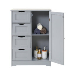 Bathroom Storage Cabinet Wooden 4 Drawer & 1 Cupboard Free Standing Unit Modern Organizer For Towels & Toiletries Grey - thumbnail 5