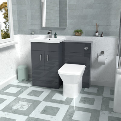 Nes Home Dark Grey Vanity Basin Cabinet, Wc Unit & Rimless Back To Wall Toilet - image 1