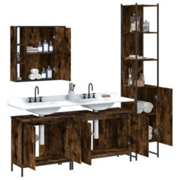 Berkfield 4 Piece Bathroom Cabinet Set Smoked Oak Engineered Wood - thumbnail 4