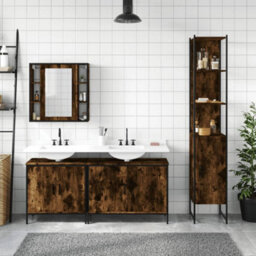 Berkfield 4 Piece Bathroom Cabinet Set Smoked Oak Engineered Wood - thumbnail 3