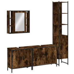 Berkfield 4 Piece Bathroom Cabinet Set Smoked Oak Engineered Wood - thumbnail 2