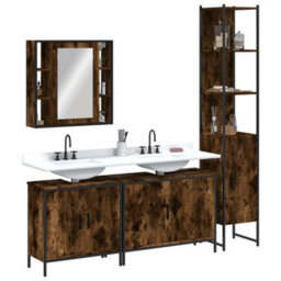 Berkfield 4 Piece Bathroom Cabinet Set Smoked Oak Engineered Wood - thumbnail 1