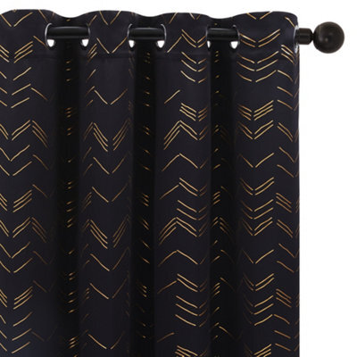 Deconovo Foil Printed Blackout Curtains 46 X 54 Inch Black 2 Panels Thermal Insulated Window Eyelet Curtains Bedroom Curtains - image 1