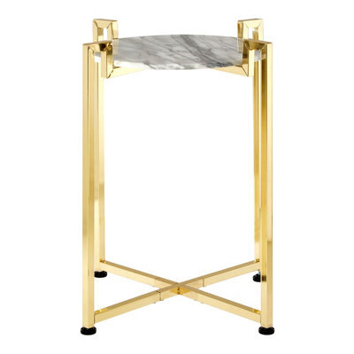 Orsina Versatile White Marble Side Table With Warm Gold Base, Durable Side Table By Couch, Elegant Lounge Table - image 1