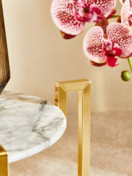 Orsina Versatile White Marble Side Table With Warm Gold Base, Durable Side Table By Couch, Elegant Lounge Table - thumbnail 6