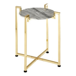 Orsina Versatile White Marble Side Table With Warm Gold Base, Durable Side Table By Couch, Elegant Lounge Table - thumbnail 2
