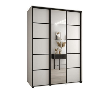 Arte Elegant White Mirrored Cannes V Sliding Wardrobe H2050mm W1800mm D600mm With Custom Black Steel Handles And Decorative Strips - image 1