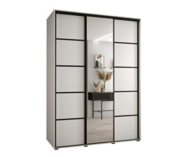 Arte Elegant White Mirrored Cannes V Sliding Wardrobe H2050mm W1800mm D600mm With Custom Black Steel Handles And Decorative Strips - thumbnail 1