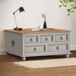 Mercers Furniture Corona Grey Wax 5 Drawer Storage Chest Coffee Table Solid Wood Mexican Pine Wooden