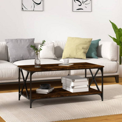 Berkfield Coffee Table Smoked Oak 100X50X45 Cm Engineered Wood And Iron - image 1