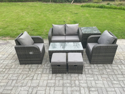 Fimous 6 Seater Rattan Lounge Sofa Set Outdoor Garden Furniture Set With Rectangular Coffee Table Love Sofa Side Table - image 1
