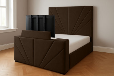 Royal View Velvet Upholstered Smart Tv Bed Frame - Plush Velvet, Dark Mink