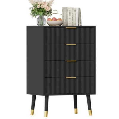 Black Wood Cabinet Chest 4 Drawers Dresser Bedroom Nightstand Storage Organizer - image 1