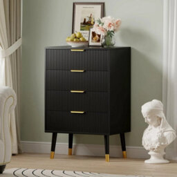 Black Wood Cabinet Chest 4 Drawers Dresser Bedroom Nightstand Storage Organizer - thumbnail 5