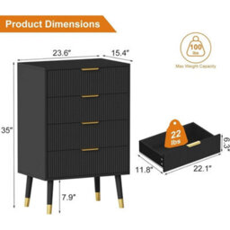 Black Wood Cabinet Chest 4 Drawers Dresser Bedroom Nightstand Storage Organizer - thumbnail 2