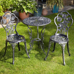 Home Source Rose Detail Outdoor Garden Bistro Patio Table And Chair Set Grey - thumbnail 2