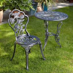 Home Source Rose Detail Outdoor Garden Bistro Patio Table And Chair Set Grey - thumbnail 3