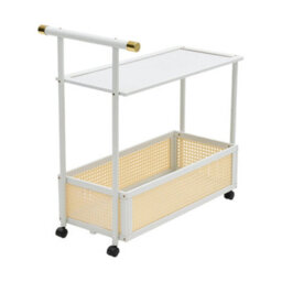 Living And Home 2-Tier Cream White Rolling Bamboo Side Table With Side Handle, 40Cm W X 70Cm D X 72Cm H - thumbnail 3