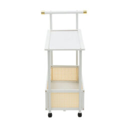 Living And Home 2-Tier Cream White Rolling Bamboo Side Table With Side Handle, 40Cm W X 70Cm D X 72Cm H - thumbnail 4