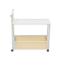 Living And Home 2-Tier Cream White Rolling Bamboo Side Table With Side Handle, 40Cm W X 70Cm D X 72Cm H - thumbnail 5