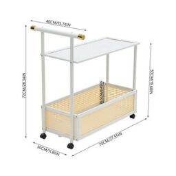 Living And Home 2-Tier Cream White Rolling Bamboo Side Table With Side Handle, 40Cm W X 70Cm D X 72Cm H - thumbnail 6