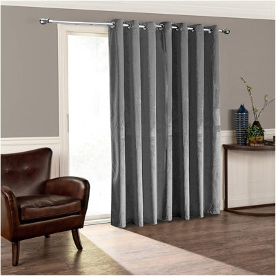 Moonlight Bedding Velvet Ring Top Curtains-Fully Lined Blackout Single Panel,thermal Sliding Glass Door Curtain (Grey, 66X84 Inch) - image 1