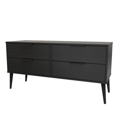 Hong Kong Ready Assembled Matt Black No Effect 4 Drawer Chest (H)505mm (W)1120mm (D)415mm - image 1