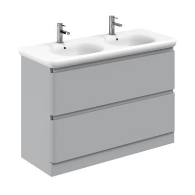 Plum&clay Marvel Gloss Light Grey Floor Standing Bathroom Vanity Unit With Round Resin Basin (W)1200mm - image 1