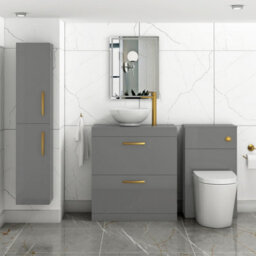 Royal Bathrooms 800mm Floor Standing Vanity Unit 2 Drawer Indigo Grey Gloss & Countertop Basin - Breeze With Brushed Brass Handle - thumbnail 2