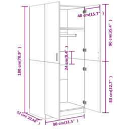 Berkfield Wardrobe Concrete Grey 80X52X180 Cm Engineered Wood - thumbnail 8