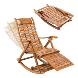 Breeins Outdoor & Garden Sunloungers Foldable Adjustable Balcony Wooden Bamboo Rocking Lounge Chair With Retractable Footrest - thumbnail 6