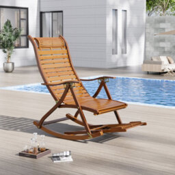 Breeins Outdoor & Garden Sunloungers Foldable Adjustable Balcony Wooden Bamboo Rocking Lounge Chair With Retractable Footrest