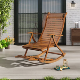 Breeins Outdoor & Garden Sunloungers Foldable Adjustable Balcony Wooden Bamboo Rocking Lounge Chair With Retractable Footrest - thumbnail 2