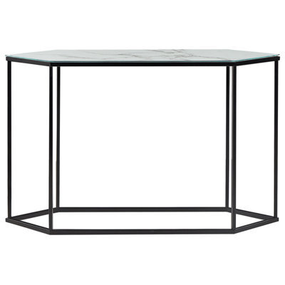 Beliani Marble Effect Console Table - Tempered Glass Top, Black Powder-Coated Metal Legs, W120 X D35 X H75 Cm - image 1