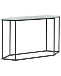 Beliani Marble Effect Console Table - Tempered Glass Top, Black Powder-Coated Metal Legs, W120 X D35 X H75 Cm - thumbnail 3