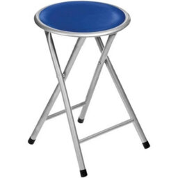 Blue Portable Folding Round Stool Metal Frame Padded Seat For Kitchen