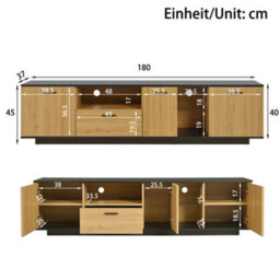 Btm Tv Cabinet With Drawer, 3 Doors And Glass Compartments, Lowboard With Fine Texture And 16Color Led, Black Or Natural - thumbnail 4