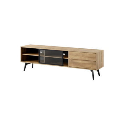 Arte Elegant Slide Tv Cabinet In Oak And Black 1800mm X 540mm X 390mm - Modern Entertainment Solution - image 1